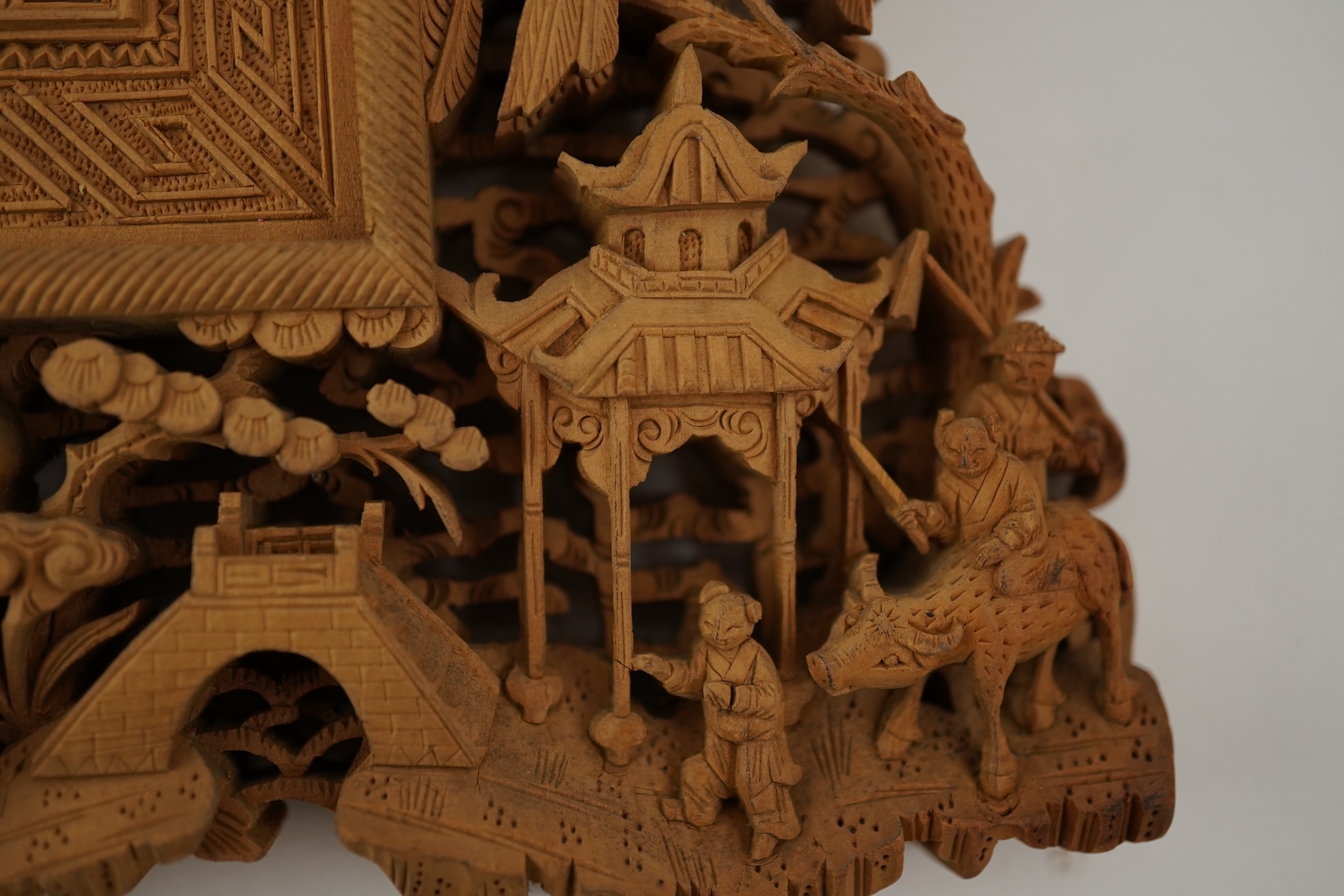A pair of Chinese carved sandalwood frames, late 19th century